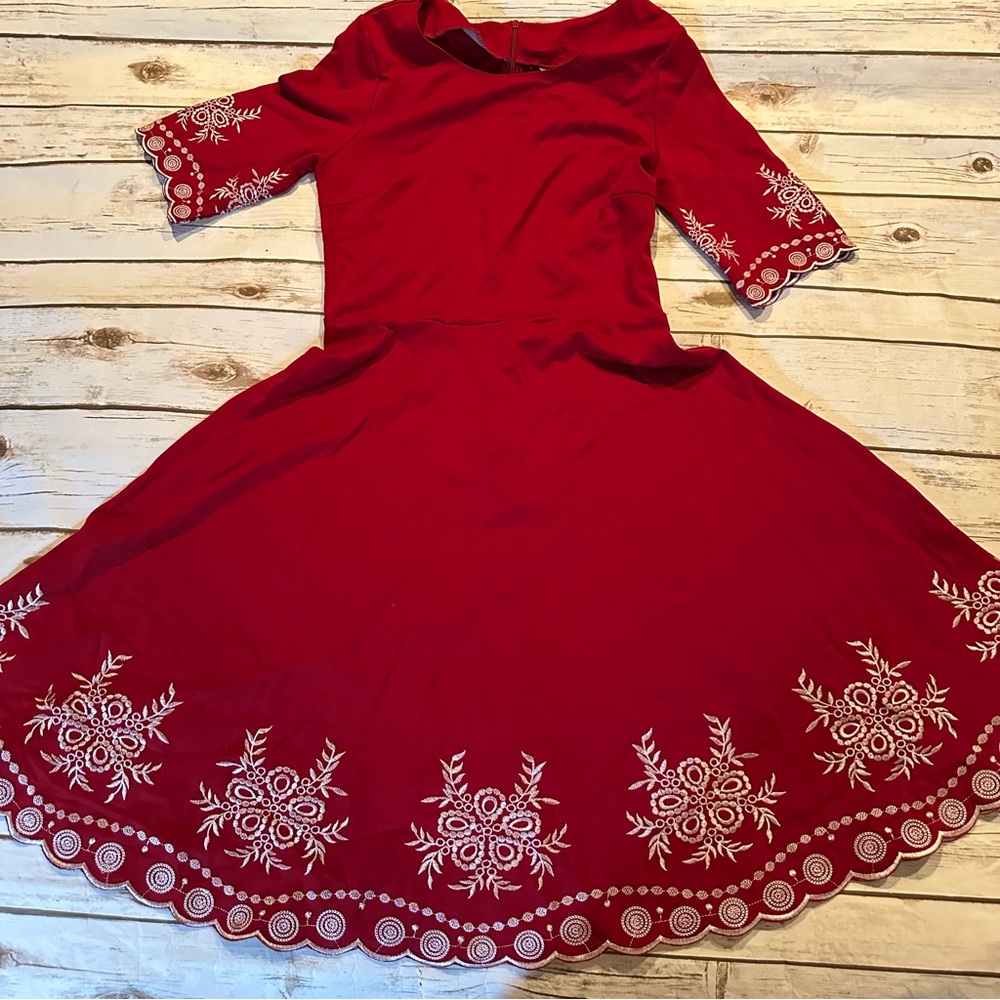 Miusol red and silver embroidered dress vguc small womens